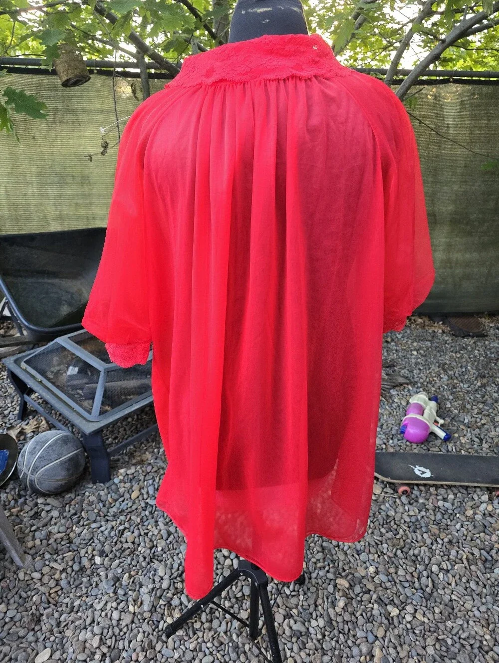 Vtg 60's Red Sheer Nylon Peignoir Robe and Slip Dress Coquette PinUp Old Glamour - Picture 12 of 12